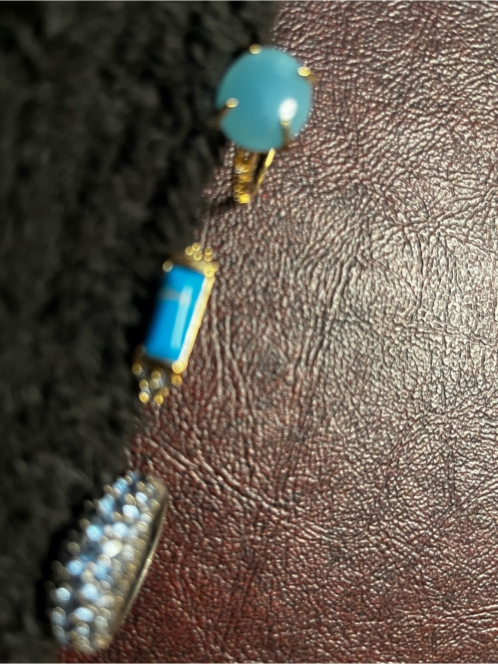 3 rings/$11 Gold-tone Ring with synthetic Blue Chalcedony Cabochon,